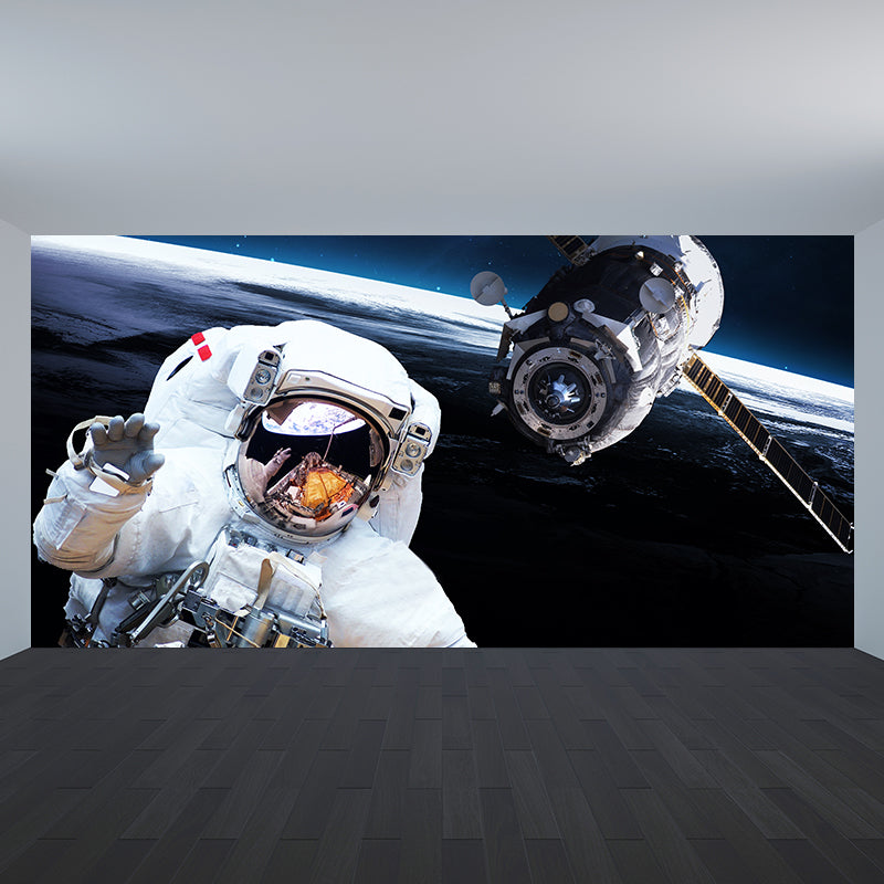 Frendorf | Blaues Astronauten- und Erdwandmural Universum Sci-Fi Fleckenbeständige Wanddekoration für die Küche