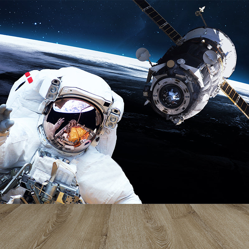 Frendorf | Blaues Astronauten- und Erdwandmural Universum Sci-Fi Fleckenbeständige Wanddekoration für die Küche