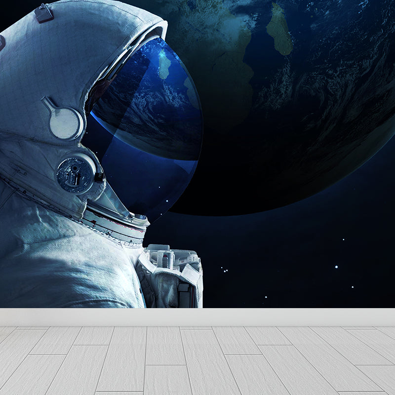 Frendorf | Blaues Astronauten- und Erdwandmural Universum Sci-Fi Fleckenbeständige Wanddekoration für die Küche