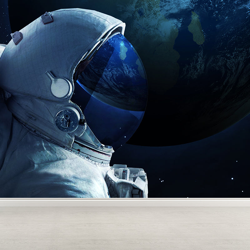 Frendorf | Blaues Astronauten- und Erdwandmural Universum Sci-Fi Fleckenbeständige Wanddekoration für die Küche