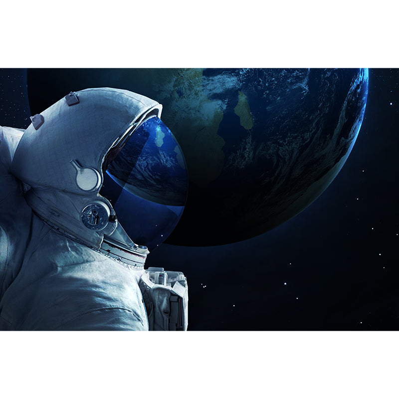 Frendorf | Blaues Astronauten- und Erdwandmural Universum Sci-Fi Fleckenbeständige Wanddekoration für die Küche