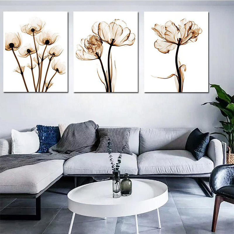 Landschaft Blumen Wanddekoration Leinwand Texturiert Braun Kunstdruck für Wohnzimmer