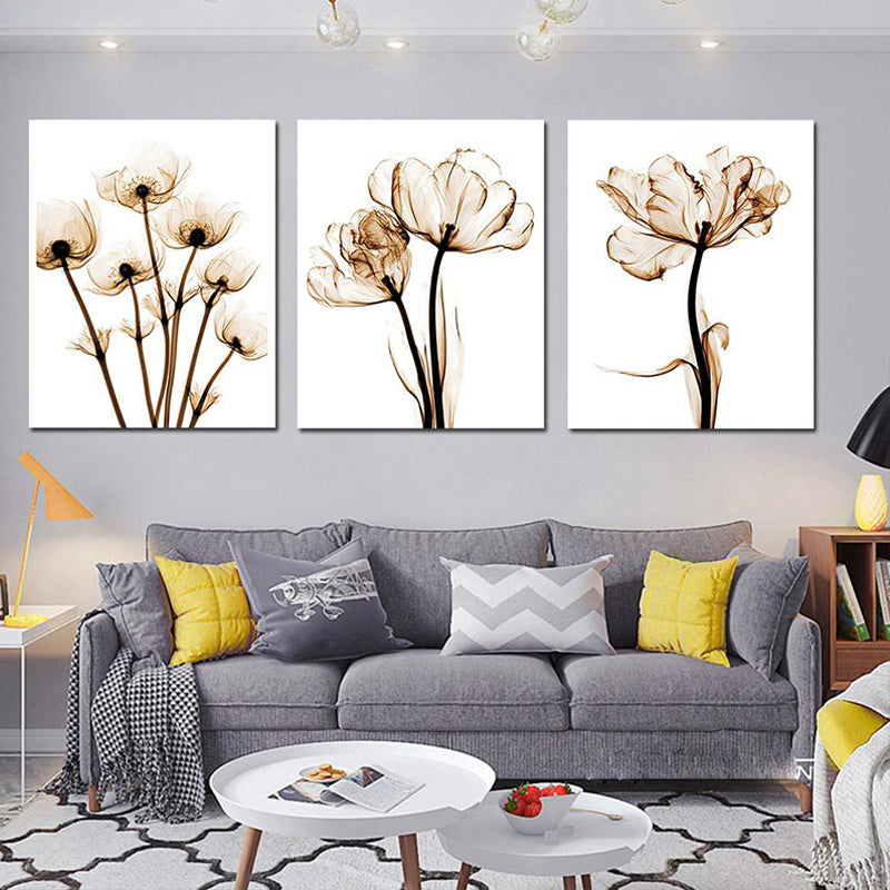 Landschaft Blumen Wanddekoration Leinwand Texturiert Braun Kunstdruck für Wohnzimmer