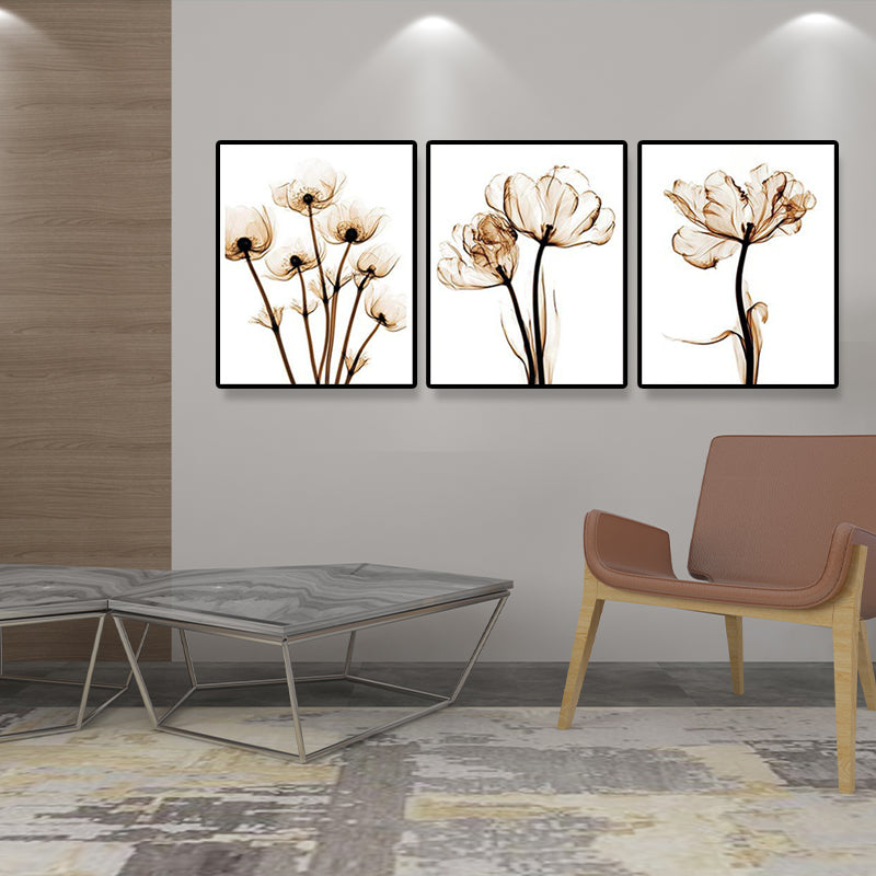 Landschaft Blumen Wanddekoration Leinwand Texturiert Braun Kunstdruck für Wohnzimmer