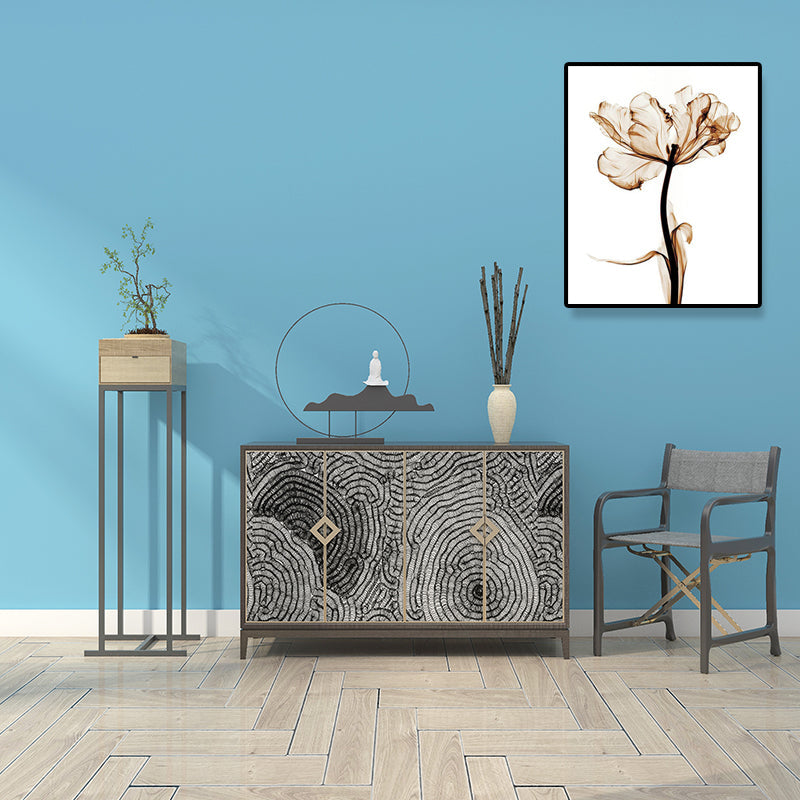 Landschaft Blumen Wanddekoration Leinwand Texturiert Braun Kunstdruck für Wohnzimmer