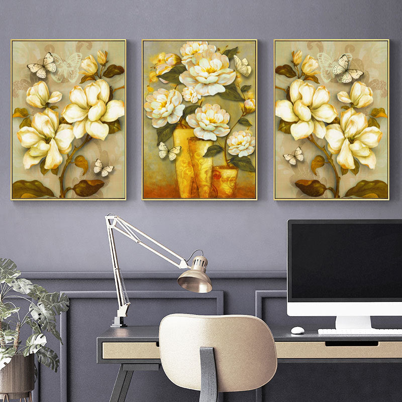 Gold Blooming Flower Print Leinwand Texturiert Französisches Land Wohnzimmer Wandkunst