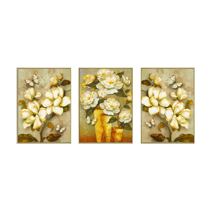 Gold Blooming Flower Print Leinwand Texturiert Französisches Land Wohnzimmer Wandkunst