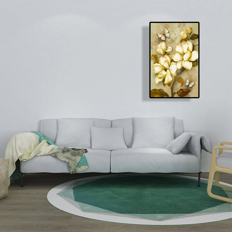 Gold Blooming Flower Print Leinwand Texturiert Französisches Land Wohnzimmer Wandkunst