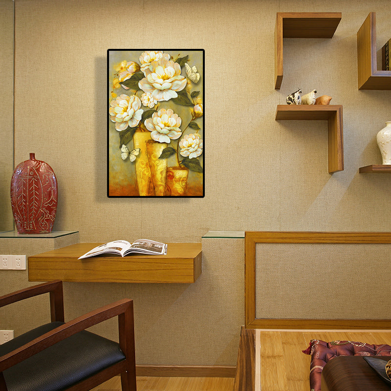 Gold Blooming Flower Print Leinwand Texturiert Französisches Land Wohnzimmer Wandkunst