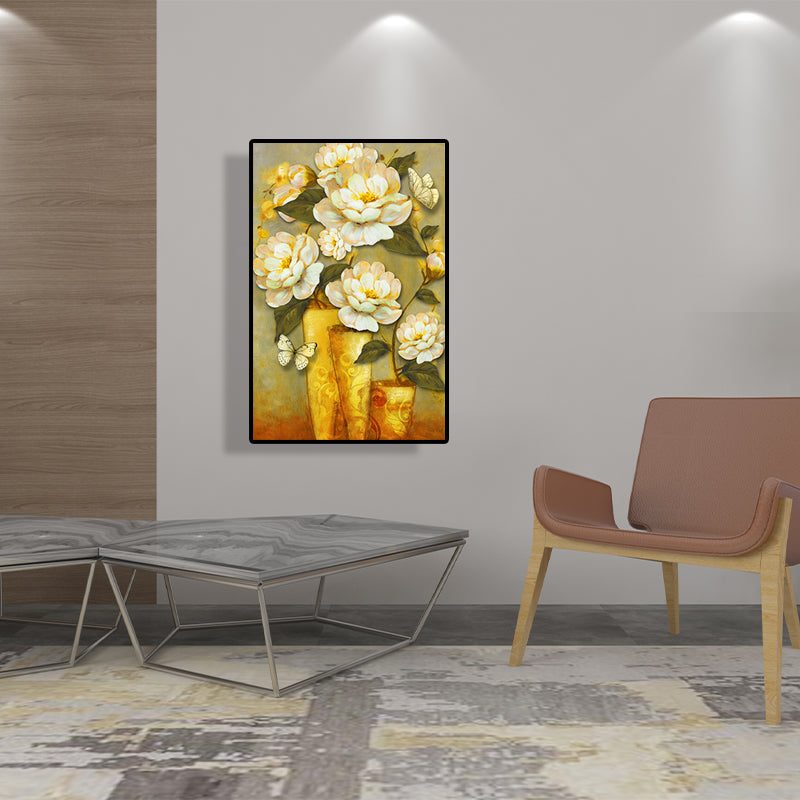 Gold Blooming Flower Print Leinwand Texturiert Französisches Land Wohnzimmer Wandkunst