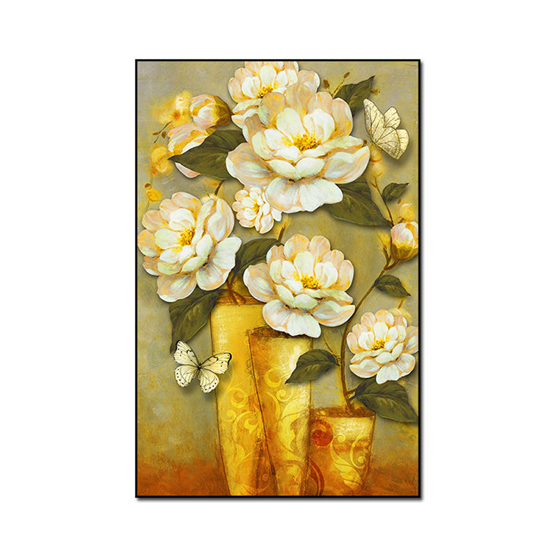 Gold Blooming Flower Print Leinwand Texturiert Französisches Land Wohnzimmer Wandkunst