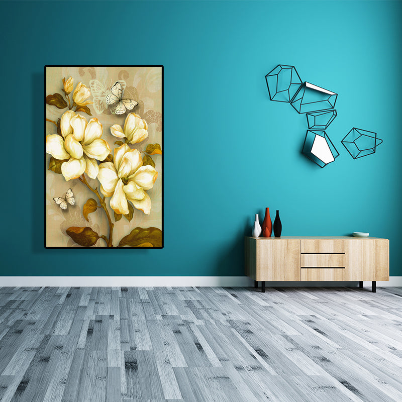 Gold Blooming Flower Print Leinwand Texturiert Französisches Land Wohnzimmer Wandkunst