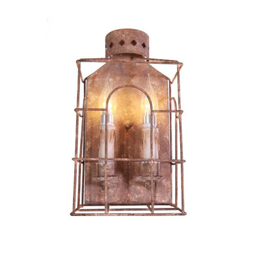Frendorf | Metalen Draadkooi Wandlamp 2-Lichts Vintage Wandlamp in Roest voor Gang Corridor