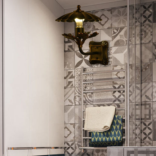 Frendorf | 1 Glühbirne gewellter Wandleuchtenlampe Retro-Stil Rostmetallische Leuchte mit Blattdekoration für Flur