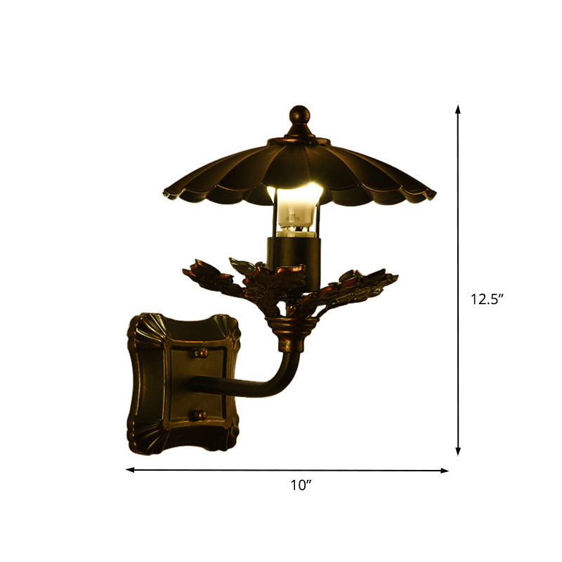 Frendorf | 1 Glühbirne gewellter Wandleuchtenlampe Retro-Stil Rostmetallische Leuchte mit Blattdekoration für Flur