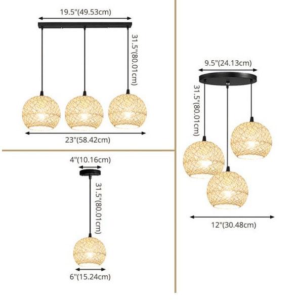 Frendorf | GlobeRattan – Beige Geflochtene Rattan Pendelleuchte | 1/3 Lichter | Elegantes Design