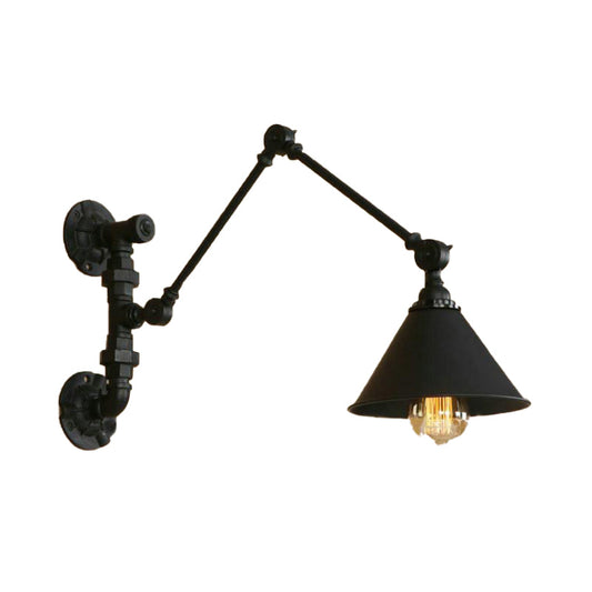 Frendorf | Swing Arm Schlafzimmer Wand Sconce Industrielles Metall 1 Licht Schwarze Wandmontage Lampe mit Kegelshade, 7"/8.5" Breit