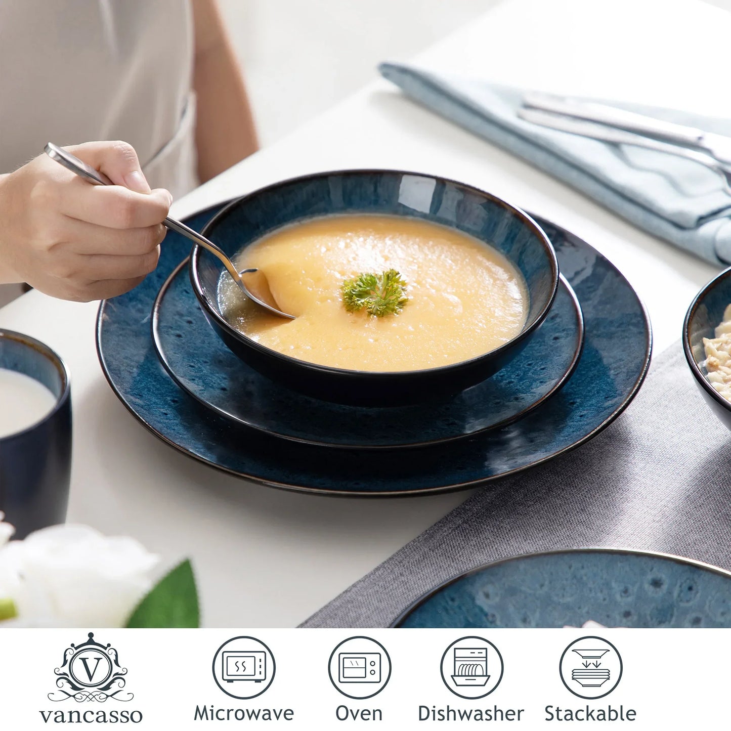 Frendorf | 16/32/48 Stück Vintage Keramik Steinzeug Set mit Teller Schüssel Kaffeetassen