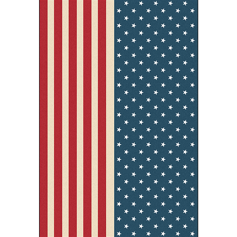 Frendorf | Stylischer USA-Flaggenmuster-Teppich Blau und Rot Nordic Teppich Polyester Waschbar Rutschfeste Rückseite Teppich für das Wohnzimmer