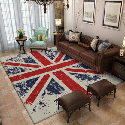 Frendorf | Funky Britische Flagge Muster Teppich Rot Nordic Teppich Polyester Waschbar Rutschfeste Unterlage Bereich Teppich für Wohnzimmer