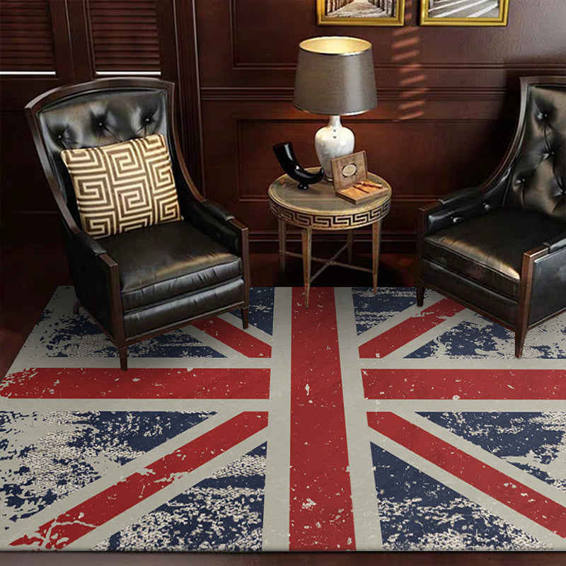 Frendorf | Funky Britische Flagge Muster Teppich Rot Nordic Teppich Polyester Waschbar Rutschfeste Unterlage Bereich Teppich für Wohnzimmer