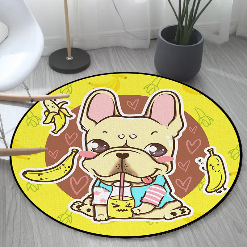 Frendorf | Schöner Kinderteppich in Pink und Gelb Tier Hund Banane Ballon Muster Teppich Polyester Waschbar Teppich für das Kinderzimmer