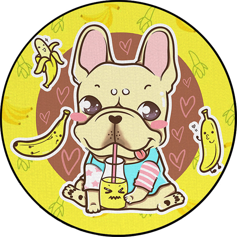 Frendorf | Schöner Kinderteppich in Pink und Gelb Tier Hund Banane Ballon Muster Teppich Polyester Waschbar Teppich für das Kinderzimmer