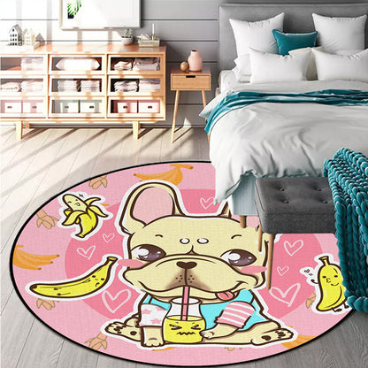 Frendorf | Schöner Kinderteppich in Pink und Gelb Tier Hund Banane Ballon Muster Teppich Polyester Waschbar Teppich für das Kinderzimmer