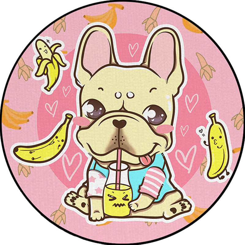 Frendorf | Schöner Kinderteppich in Pink und Gelb Tier Hund Banane Ballon Muster Teppich Polyester Waschbar Teppich für das Kinderzimmer