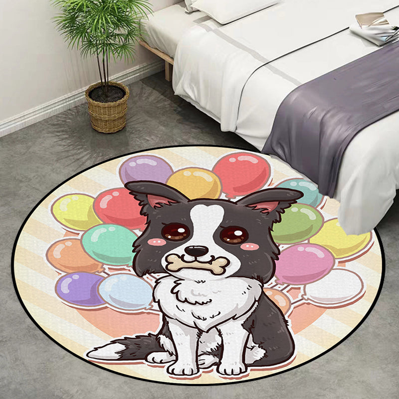 Frendorf | Schöner Kinderteppich in Pink und Gelb Tier Hund Banane Ballon Muster Teppich Polyester Waschbar Teppich für das Kinderzimmer