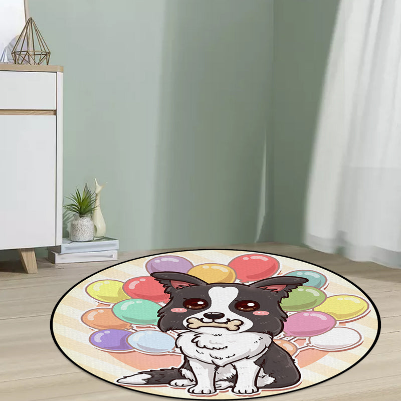 Frendorf | Schöner Kinderteppich in Pink und Gelb Tier Hund Banane Ballon Muster Teppich Polyester Waschbar Teppich für das Kinderzimmer