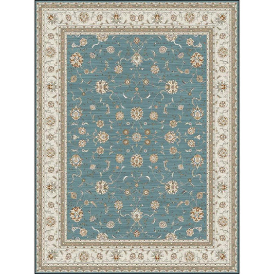 Frendorf | Blau und Khaki Klassischer Teppich Polyester Florales Muster Teppich Waschbar Rutschfeste Rückseite Teppich für Wohnzimmer