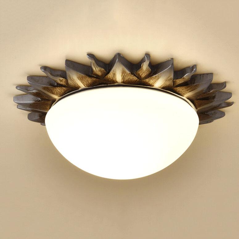 Frendorf | SolaraBowl Deckenleuchte | Vintage Glasschirm im Sonnen-Design | 1/3-Licht Flush-Mount Lampe | Elegante Beleuchtung