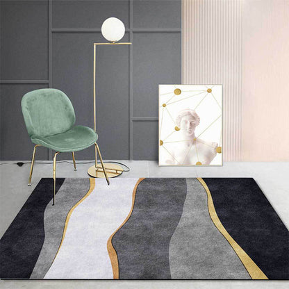 Frendorf | Einzigartiger Colorblock Teppich Schwarz und Grau Moderner Teppich Polyester Waschbar Rutschfeste Rückseite Bereichsteppich für Wohnzimmer