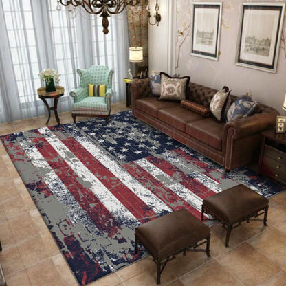 Frendorf | Roter und Blauer Moderner Teppich Polyester USA Flaggenmuster Teppich Waschbar Rutschfeste Unterlage Teppich für Wohnzimmer