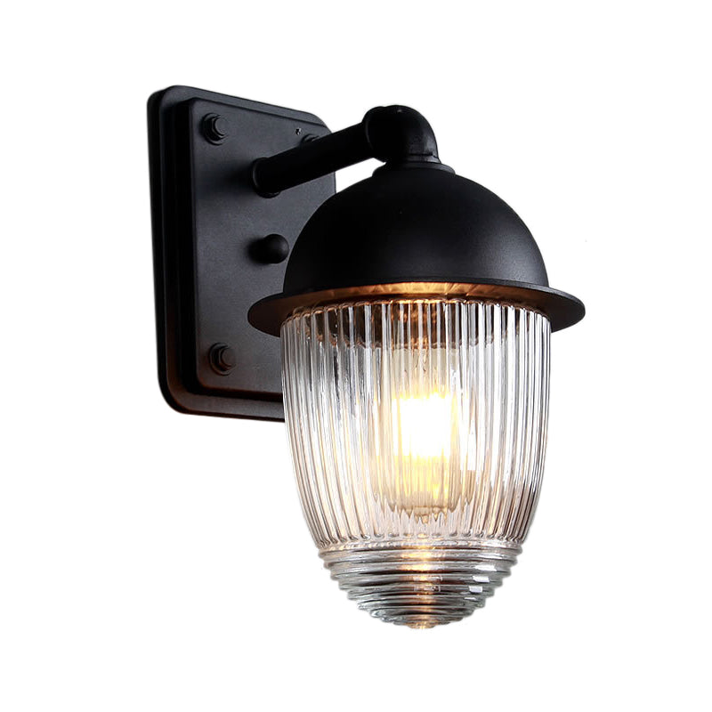 Frendorf | Geribde Glazen Zwarte Wandlamp Dikke Jelly Jar 1-Licht Industrieel Wandarmatuur, 5"/6" Breed