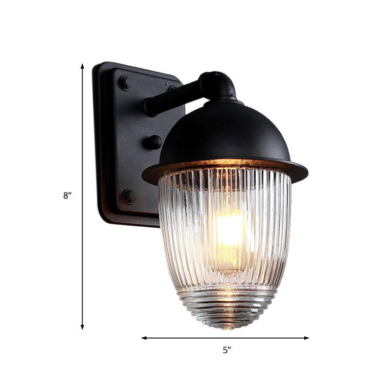 Frendorf | Geribde Glazen Zwarte Wandlamp Dikke Jelly Jar 1-Licht Industrieel Wandarmatuur, 5"/6" Breed
