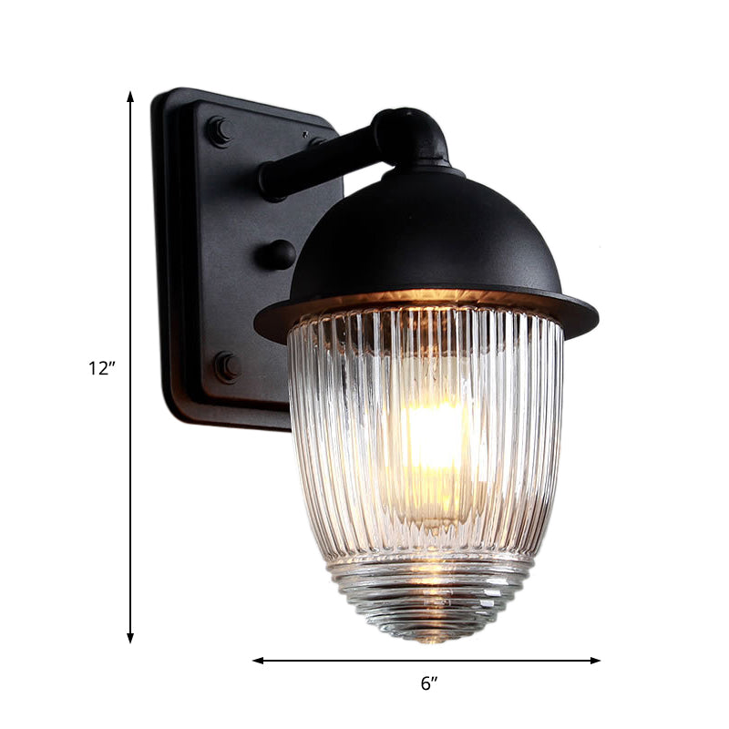 Frendorf | Geribde Glazen Zwarte Wandlamp Dikke Jelly Jar 1-Licht Industrieel Wandarmatuur, 5"/6" Breed