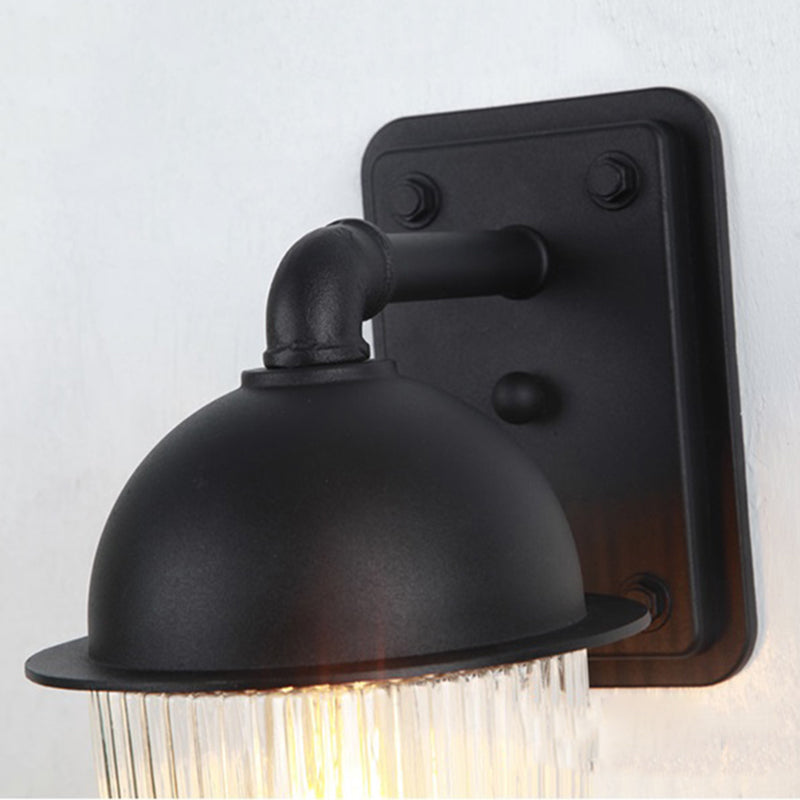 Frendorf | Geribde Glazen Zwarte Wandlamp Dikke Jelly Jar 1-Licht Industrieel Wandarmatuur, 5"/6" Breed