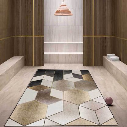 Frendorf | Braun und schwarzer Schlafzimmerteppich moderne Geometrie Sechseck Dreieck Muster Teppich Polyester waschbarer Teppich