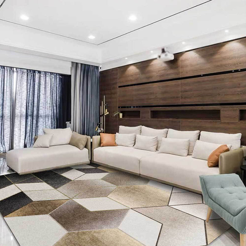 Frendorf | Braun und schwarzer Schlafzimmerteppich moderne Geometrie Sechseck Dreieck Muster Teppich Polyester waschbarer Teppich