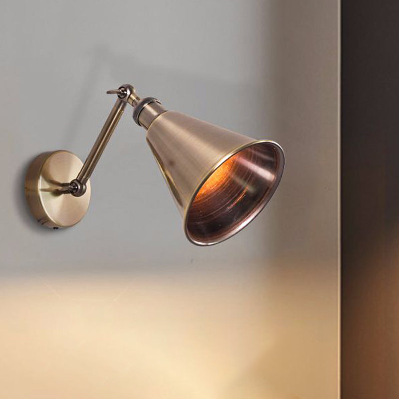Frendorf | Metallisch geb brushed Messing Wand sconce konisch Einzelkopf Vintage Wand montieren Beleuchtung mit verstellbarem Arm