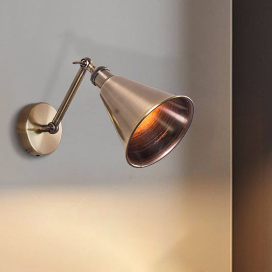Frendorf | Metallisch geb brushed Messing Wand sconce konisch Einzelkopf Vintage Wand montieren Beleuchtung mit verstellbarem Arm