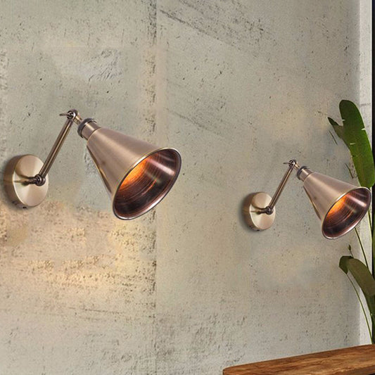 Frendorf | Metallisch geb brushed Messing Wand sconce konisch Einzelkopf Vintage Wand montieren Beleuchtung mit verstellbarem Arm