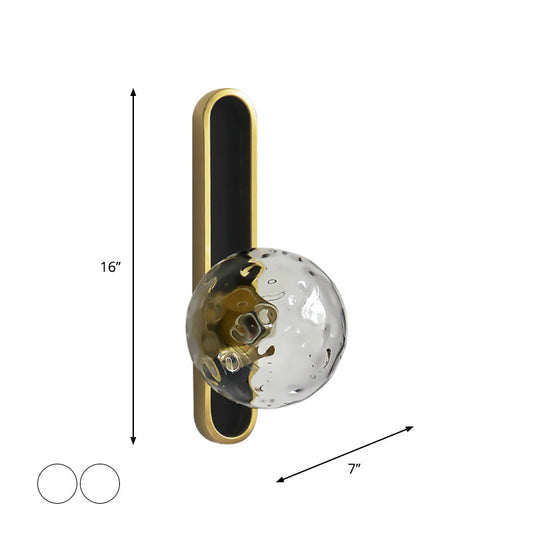 Frendorf | Industrielle Kugel Wandleuchte 1 Licht Klar Dimpled/Weiß Glas Wandschalter Beleuchtung mit rechteckiger Rückplatte