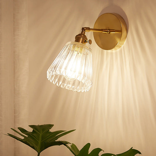 Frendorf | 1 Licht Getaperde Wandlamp Industrieel Bruin Helder Gestructureerd Glas Wandlamp