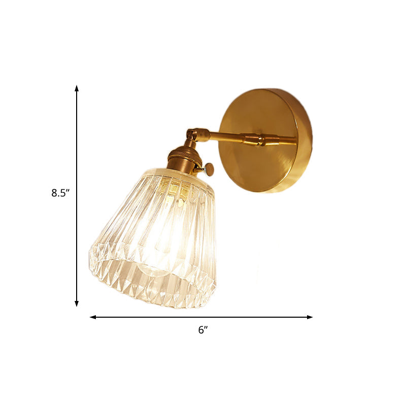 Frendorf | 1 Licht Getaperde Wandlamp Industrieel Bruin Helder Gestructureerd Glas Wandlamp