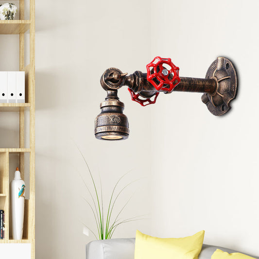 Frendorf | 1 Glühbirne Wandlampe Industrie Wasserrohr Schmiedeeisen Wandmontierte Lampe mit Ventil Design in Bronze Finish