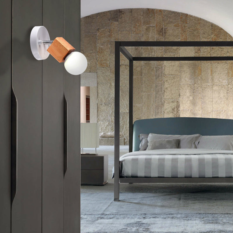 Frendorf | Zwart/Wit 1 Hoofdwandlamp Sconces Industrieel Stijl Houten Vierkante Wandmontage Lamp met Circulaire Wandplaat