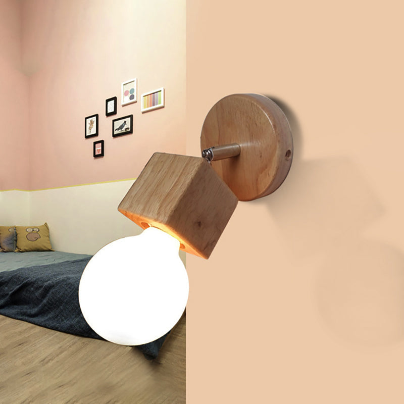 Frendorf | Zwart/Wit 1 Hoofdwandlamp Sconces Industrieel Stijl Houten Vierkante Wandmontage Lamp met Circulaire Wandplaat
